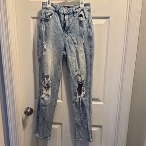 Hollister Light Blue Distressed Straight Leg Jeans